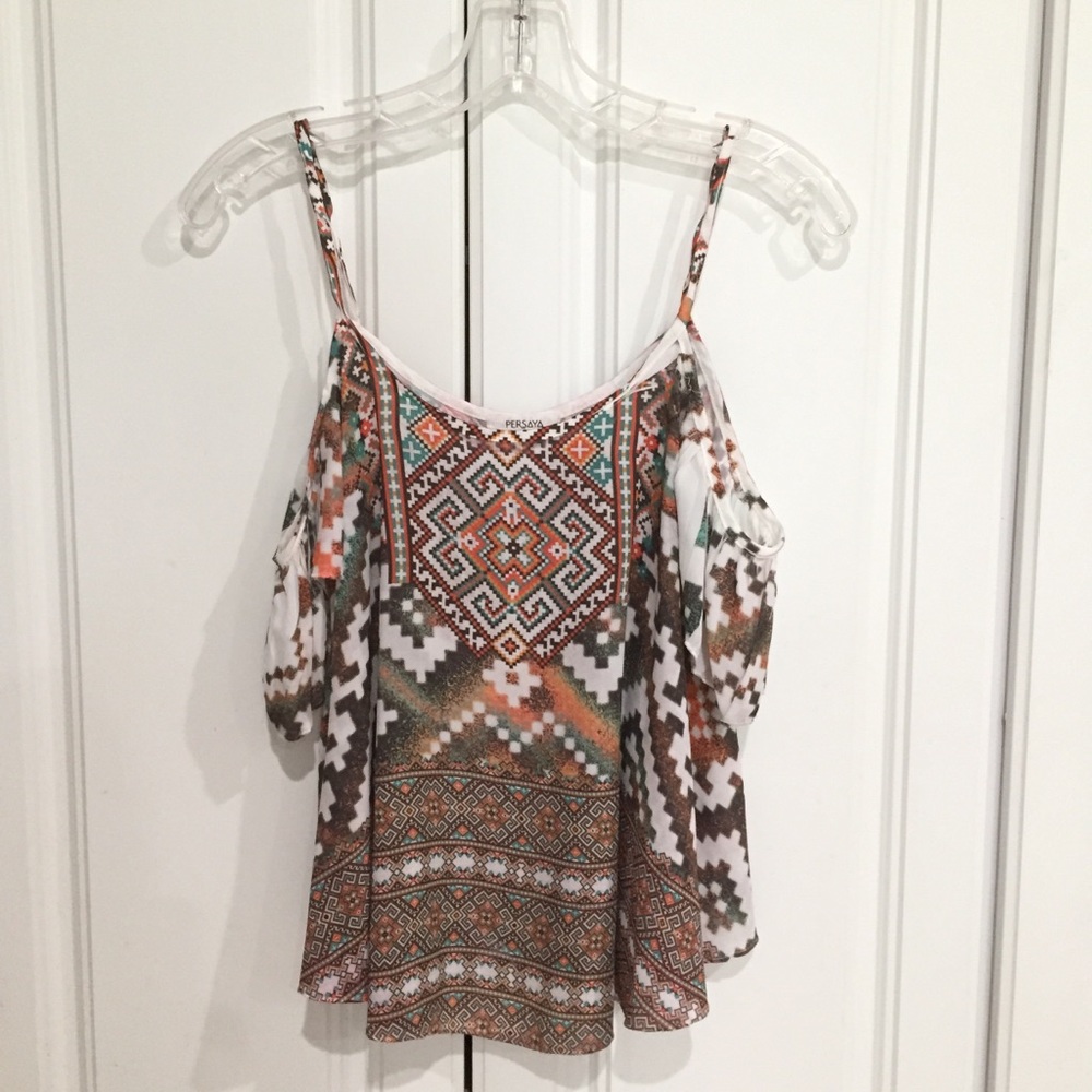 Cute Persaya Aztec print cold shoulder halter top